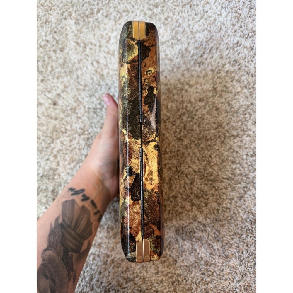 Mele Vintage Travel Jewelry Box Case Gold Tortoiseshell Abstract Splatter MCM - Picture 8 of 8